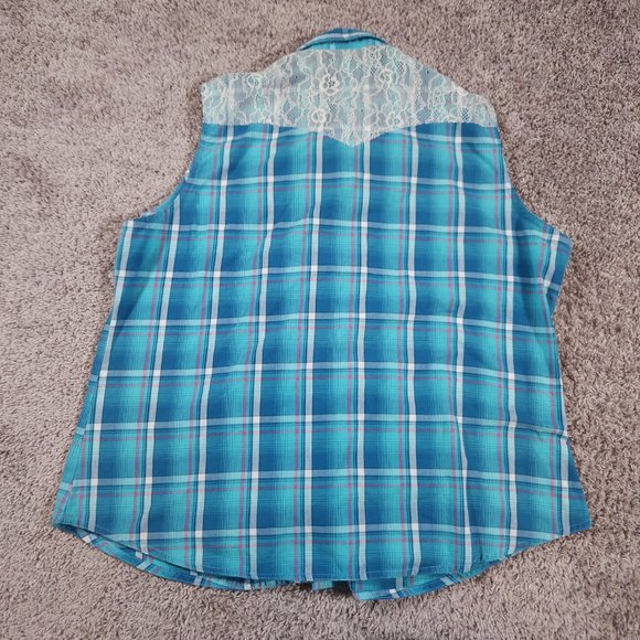 Wrangler Wrancher Shirt Womens Size 2XL Sleeveless Pearl Snap Lace Yoke Western - Picture 2 of 16